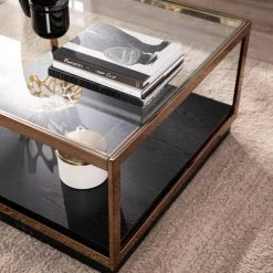 Kreesa 33 in. Clear/Champagne/Black Medium Square Glass Coffee Table with Shelf by Southern Enterprises -Southern Enterprises Sales champagne and black finish southern enterprises coffee tables hd433219 c3 1000