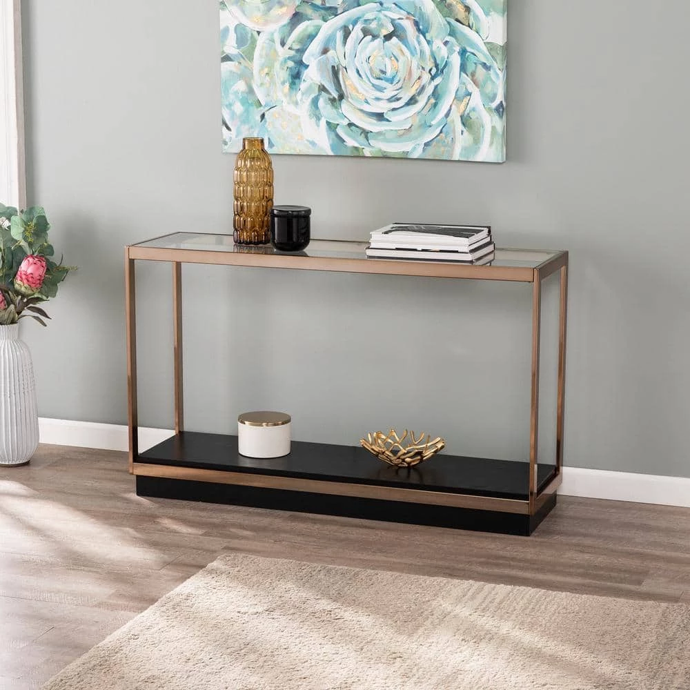 Kreesa 49 in. Clear/Champagne/Black Rectangle Glass Console Table with Storage by Southern Enterprises 11 Kreesa 49 in. Clear/Champagne/Black Rectangle Glass Console Table with Storage by Southern Enterprises - Image 9