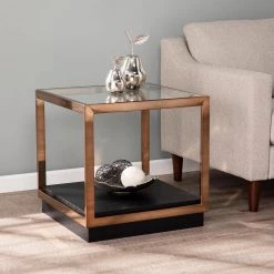 Kreesa Champagne and Black Glass-Top End Table by Southern Enterprises