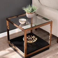 Kreesa Champagne and Black Glass-Top End Table by Southern Enterprises -Southern Enterprises Sales champagne and black finish southern enterprises end side tables hd433233 c3 1000