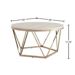 Ensla 33 in. Champagne/Faux Travertine Medium Round Stone Coffee Table by Southern Enterprises -Southern Enterprises Sales champagne and faux travertine finish southern enterprises coffee tables hd530963 40 1000