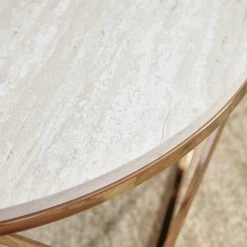 Ensla 33 in. Champagne/Faux Travertine Medium Round Stone Coffee Table by Southern Enterprises -Southern Enterprises Sales champagne and faux travertine finish southern enterprises coffee tables hd530963 c3 1000