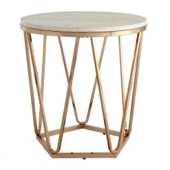 Ensla Champagne with Faux Stone Round Coffee Table by Southern Enterprises -Southern Enterprises Sales champagne and faux travertine finish southern enterprises end side tables hd530987 4f 1000