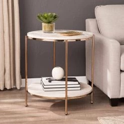 Becklan Champagne with Faux Travertine Round End Table by Southern Enterprises 21 Becklan Champagne with Faux Travertine Round End Table by Southern Enterprises -Southern Enterprises Sales champagne faux travertine southern enterprises end side tables hd524702 31 1000