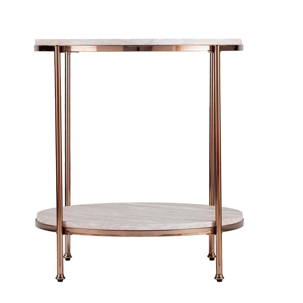 Becklan Champagne with Faux Travertine Round End Table by Southern Enterprises 9 Becklan Champagne with Faux Travertine Round End Table by Southern Enterprises - Image 7