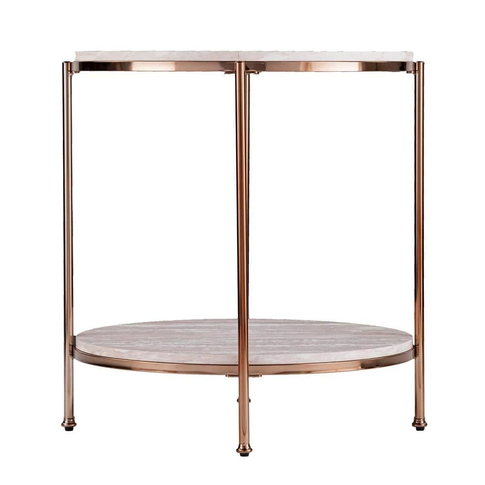 Becklan Champagne with Faux Travertine Round End Table by Southern Enterprises 8 Becklan Champagne with Faux Travertine Round End Table by Southern Enterprises - Image 6