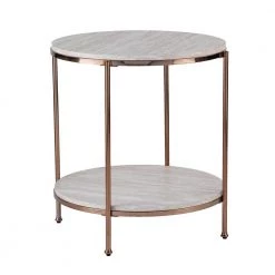 Becklan Champagne with Faux Travertine Round End Table by Southern Enterprises