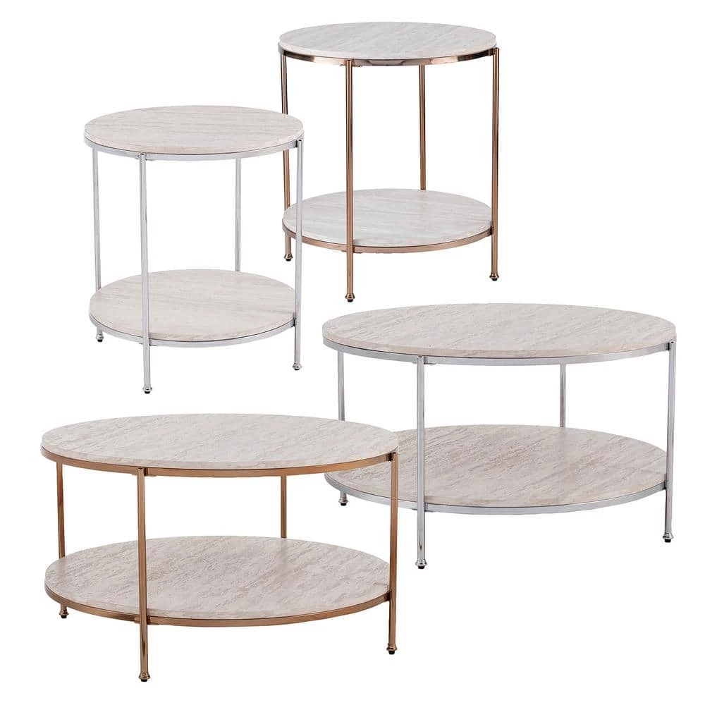 Becklan Champagne with Faux Travertine Round End Table by Southern Enterprises 4 Becklan Champagne with Faux Travertine Round End Table by Southern Enterprises - Image 2