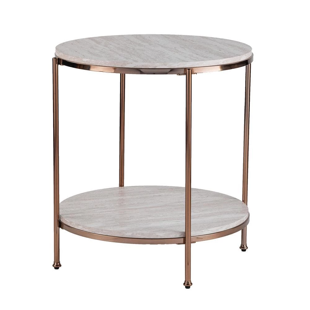 Becklan Champagne with Faux Travertine Round End Table by Southern Enterprises 10 Becklan Champagne with Faux Travertine Round End Table by Southern Enterprises - Image 8