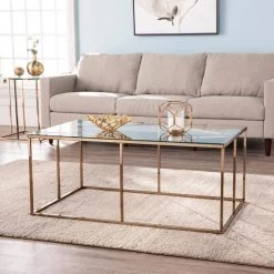 Lahz 42 in. Champagne/Clear Large Rectangle Glass Coffee Table by Southern Enterprises -Southern Enterprises Sales champagne finish southern enterprises coffee tables hd433585 31 1000