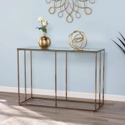 Lahz 42 in. Clear/Champagne Rectangle Glass Console Table by Southern Enterprises -Southern Enterprises Sales champagne finish southern enterprises console tables hd433608 31 1000