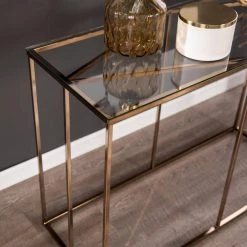 Lahz 42 in. Clear/Champagne Rectangle Glass Console Table by Southern Enterprises -Southern Enterprises Sales champagne finish southern enterprises console tables hd433608 c3 1000