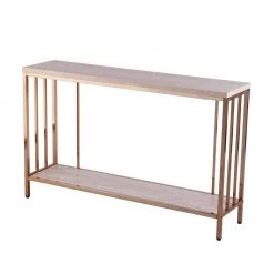 Rippert 48 in. Champagne/White Rectangle Stone Console Table with Storage by Southern Enterprises -Southern Enterprises Sales champagne finish w simulated travertine southern enterprises console tables hd530338 1f 1000