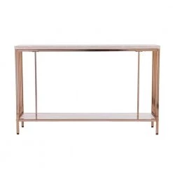 Rippert 48 in. Champagne/White Rectangle Stone Console Table with Storage by Southern Enterprises -Southern Enterprises Sales champagne finish w simulated travertine southern enterprises console tables hd530338 66 1000