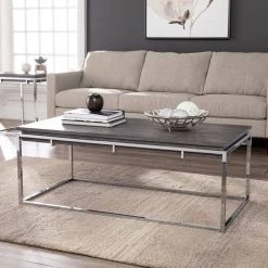 Joaquim 48 in. Chrome/Black Oak Large Rectangle Wood Coffee Table by Southern Enterprises -Southern Enterprises Sales chrome and black oak finish southern enterprises coffee tables hd433417 31 1000