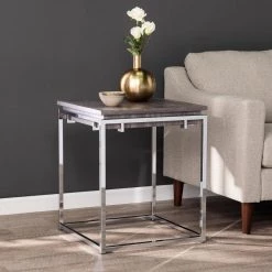 Joaquim Chrome with Black Oak Square End Table by Southern Enterprises