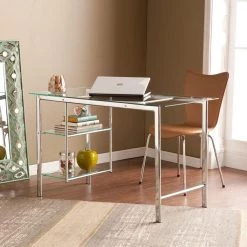 47.3 in. Rectangular Chrome/Clear Writing Desks with Glass Top by Southern Enterprises -Southern Enterprises Sales chrome clear southern enterprises writing desks hd888569 31 1000