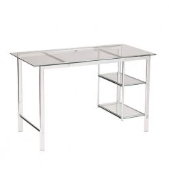 47.3 in. Rectangular Chrome/Clear Writing Desks with Glass Top by Southern Enterprises