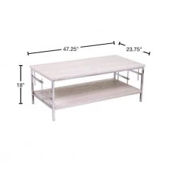 Davis 48 in. Chrome Large Rectangle Stone Coffee Table with Shelf by Southern Enterprises -Southern Enterprises Sales chrome finish w faux travertine marble southern enterprises coffee tables hd433387 40 1000
