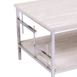 Davis 48 in. Chrome Large Rectangle Stone Coffee Table with Shelf by Southern Enterprises -Southern Enterprises Sales chrome finish w faux travertine marble southern enterprises coffee tables hd433387 44 1000