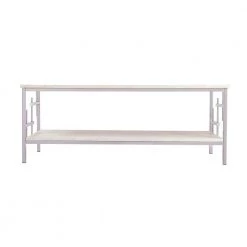 Davis 48 in. Chrome Large Rectangle Stone Coffee Table with Shelf by Southern Enterprises -Southern Enterprises Sales chrome finish w faux travertine marble southern enterprises coffee tables hd433387 4f 1000