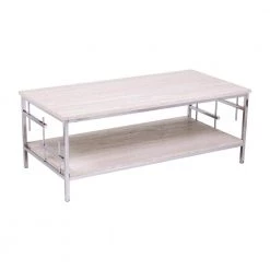 Davis 48 in. Chrome Large Rectangle Stone Coffee Table with Shelf by Southern Enterprises