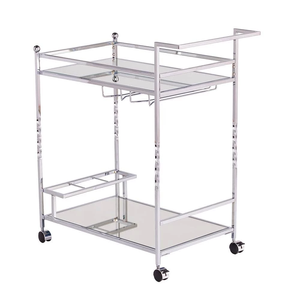 Prindel Chrome Mirrored Bar Cart by Southern Enterprises 10 Prindel Chrome Mirrored Bar Cart by Southern Enterprises - Image 8