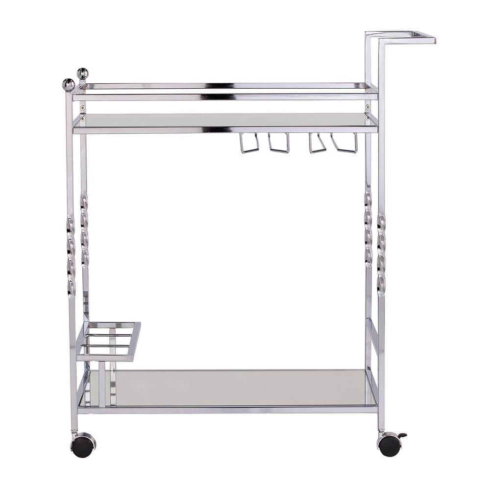 Prindel Chrome Mirrored Bar Cart by Southern Enterprises 5 Prindel Chrome Mirrored Bar Cart by Southern Enterprises - Image 3