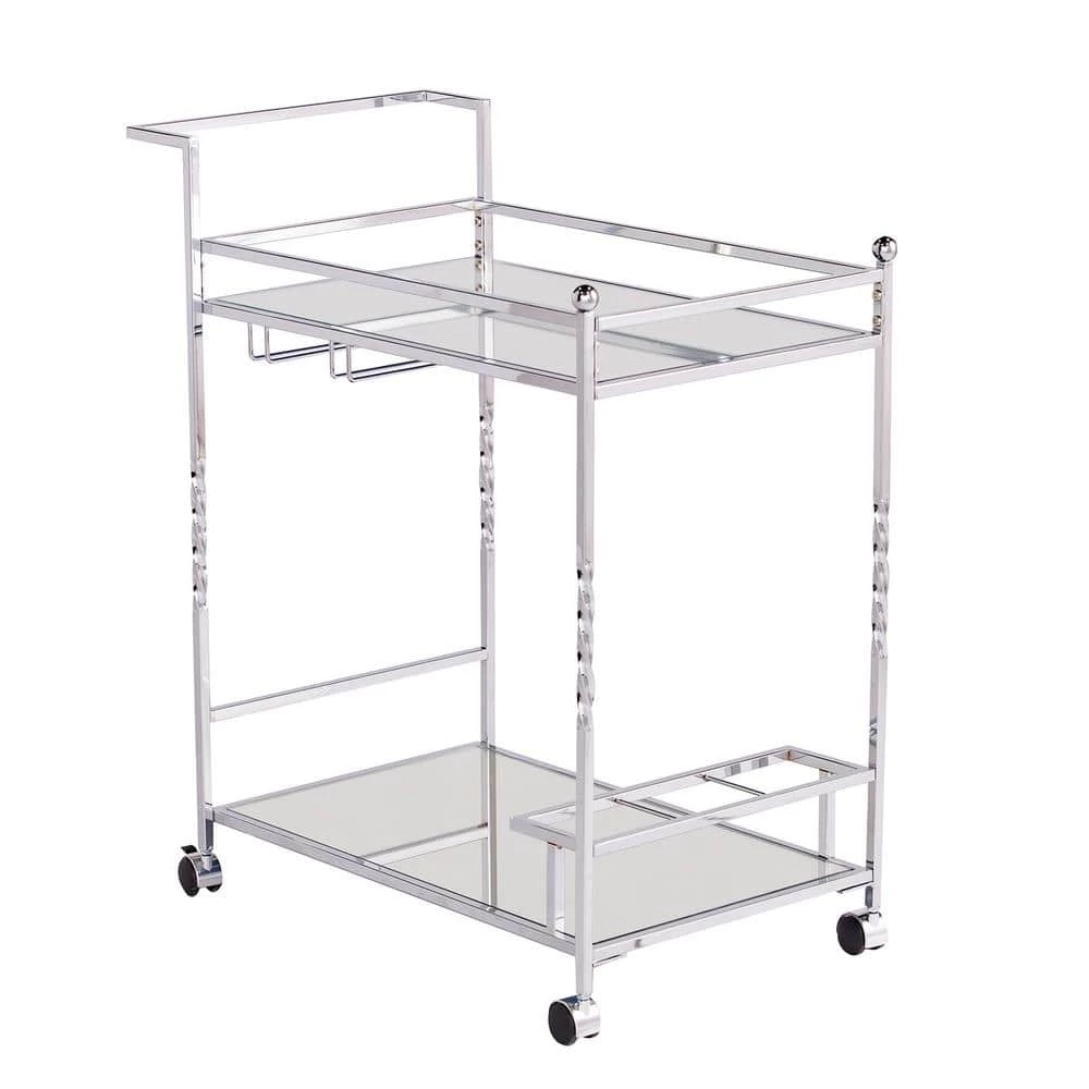 Prindel Chrome Mirrored Bar Cart by Southern Enterprises 11 Prindel Chrome Mirrored Bar Cart by Southern Enterprises - Image 9