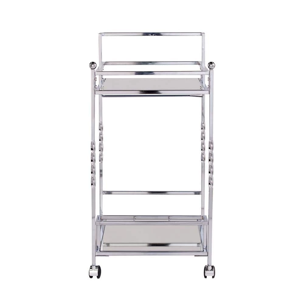 Prindel Chrome Mirrored Bar Cart by Southern Enterprises 9 Prindel Chrome Mirrored Bar Cart by Southern Enterprises - Image 7