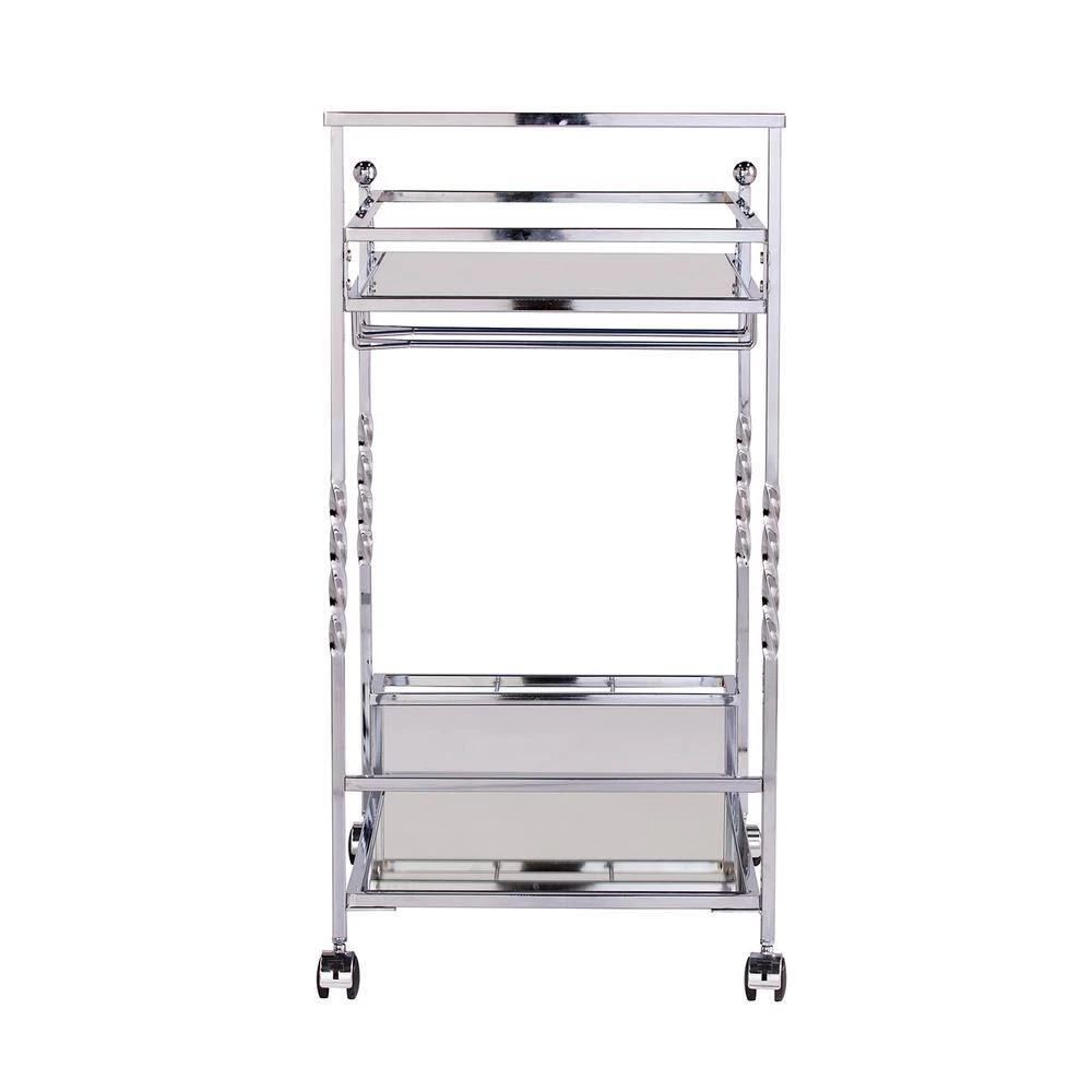 Prindel Chrome Mirrored Bar Cart by Southern Enterprises 7 Prindel Chrome Mirrored Bar Cart by Southern Enterprises - Image 5