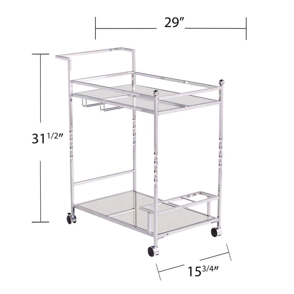 Prindel Chrome Mirrored Bar Cart by Southern Enterprises 13 Prindel Chrome Mirrored Bar Cart by Southern Enterprises - Image 11