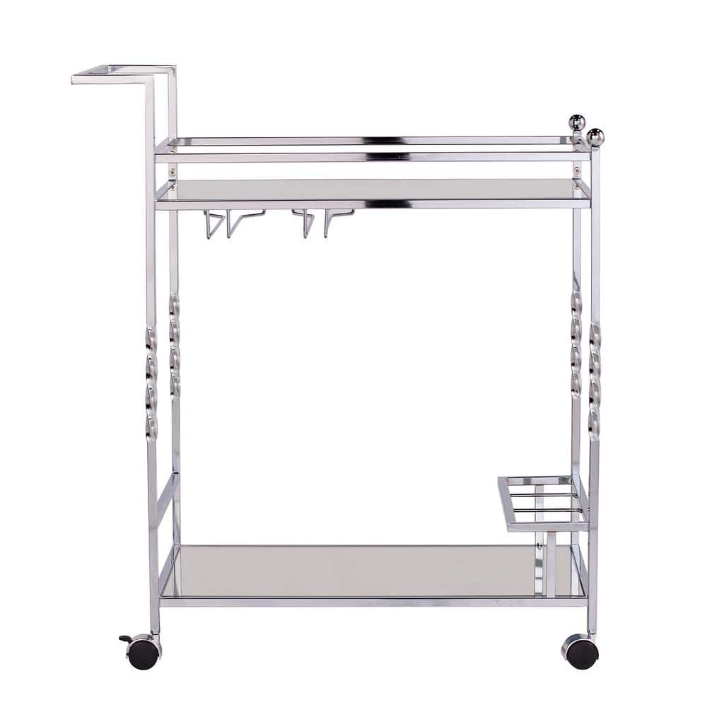 Prindel Chrome Mirrored Bar Cart by Southern Enterprises 4 Prindel Chrome Mirrored Bar Cart by Southern Enterprises - Image 2