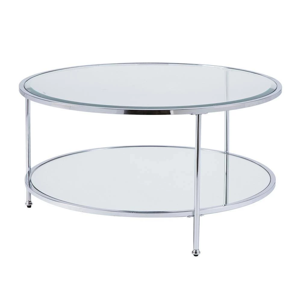 Cillian 34 in. Chrome Medium Round Glass Coffee Table with Shelf by Southern Enterprises 6 Cillian 34 in. Chrome Medium Round Glass Coffee Table with Shelf by Southern Enterprises - Image 4