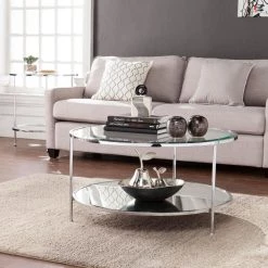 Cillian 34 in. Chrome Medium Round Glass Coffee Table with Shelf by Southern Enterprises 17 Cillian 34 in. Chrome Medium Round Glass Coffee Table with Shelf by Southern Enterprises -Southern Enterprises Sales chrome southern enterprises coffee tables hd652092 31 1000