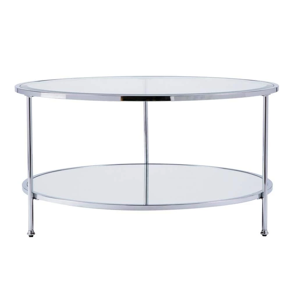 Cillian 34 in. Chrome Medium Round Glass Coffee Table with Shelf by Southern Enterprises 7 Cillian 34 in. Chrome Medium Round Glass Coffee Table with Shelf by Southern Enterprises - Image 5