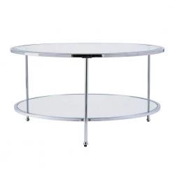Cillian 34 in. Chrome Medium Round Glass Coffee Table with Shelf by Southern Enterprises