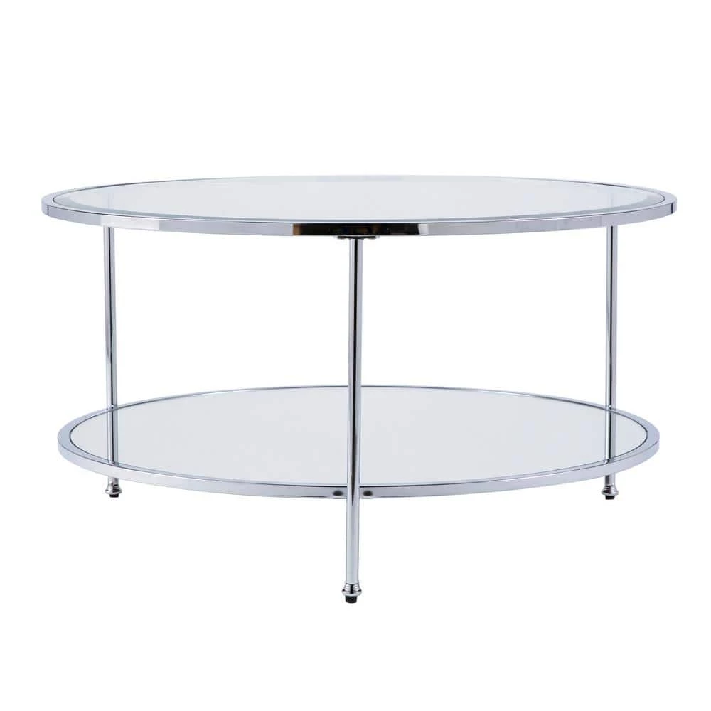 Cillian 34 in. Chrome Medium Round Glass Coffee Table with Shelf by Southern Enterprises 3 Cillian 34 in. Chrome Medium Round Glass Coffee Table with Shelf by Southern Enterprises