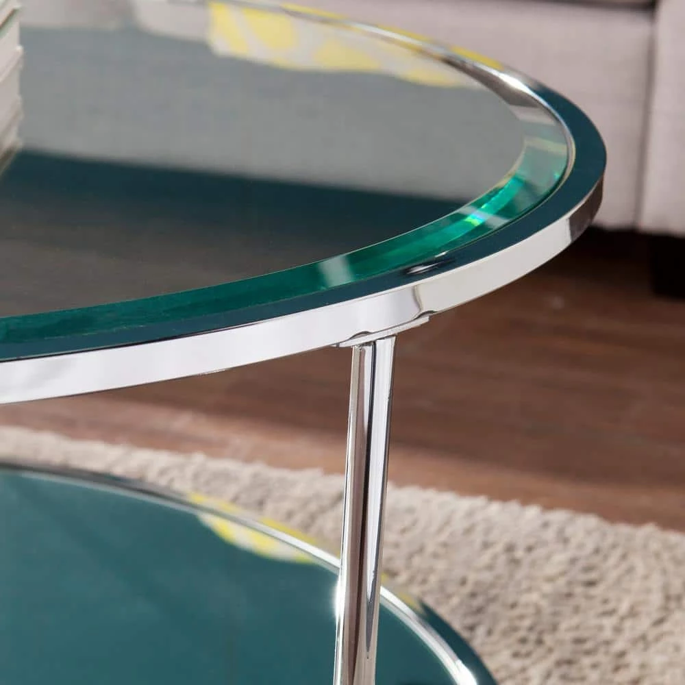 Cillian 34 in. Chrome Medium Round Glass Coffee Table with Shelf by Southern Enterprises 5 Cillian 34 in. Chrome Medium Round Glass Coffee Table with Shelf by Southern Enterprises - Image 3