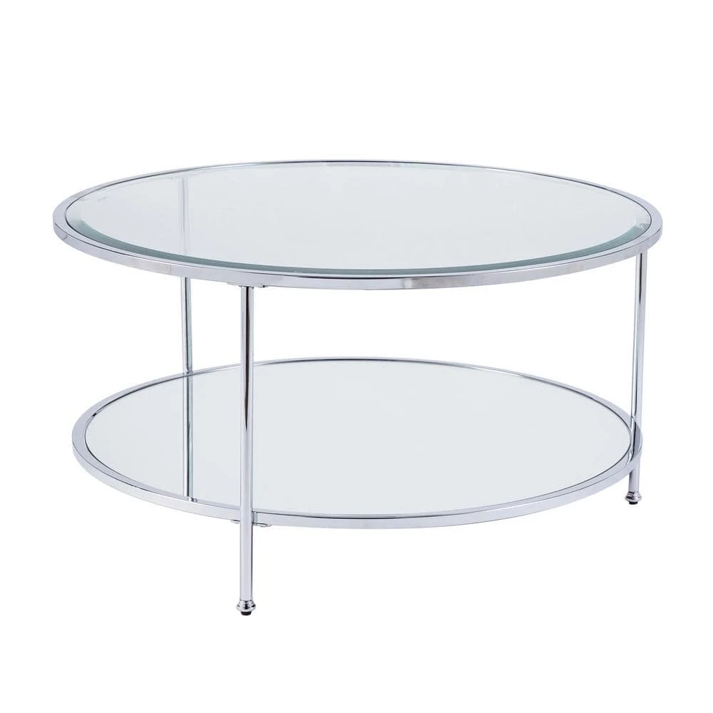 Cillian 34 in. Chrome Medium Round Glass Coffee Table with Shelf by Southern Enterprises 8 Cillian 34 in. Chrome Medium Round Glass Coffee Table with Shelf by Southern Enterprises - Image 6