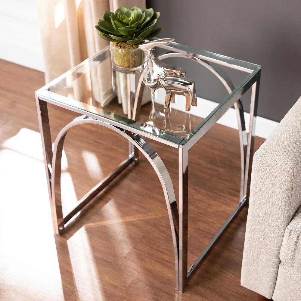 Mikel 19 in. Chrome Square Glass Top End Table by Southern Enterprises 11 Mikel 19 in. Chrome Square Glass Top End Table by Southern Enterprises - Image 9
