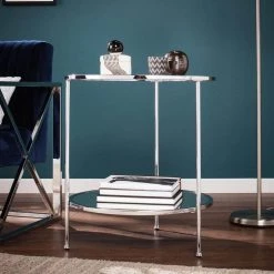 Jessa 24.25 in. Chrome Round Glass Top End Table by Southern Enterprises -Southern Enterprises Sales chrome southern enterprises end side tables hd649764 c3 1000