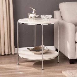 Kaitlyn Chrome with Faux Travertine Round End Table by Southern Enterprises 19 Kaitlyn Chrome with Faux Travertine Round End Table by Southern Enterprises -Southern Enterprises Sales chrome southern enterprises end side tables hd698489 31 1000