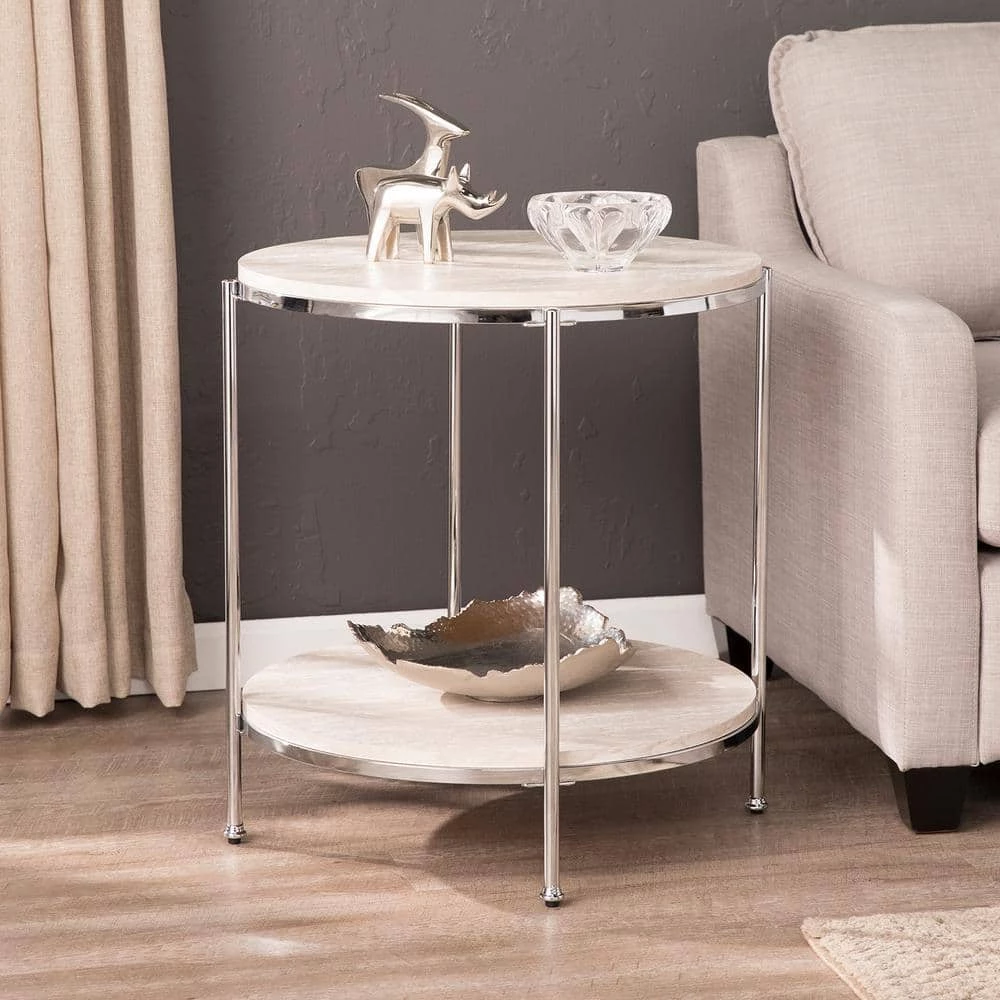 Kaitlyn Chrome with Faux Travertine Round End Table by Southern Enterprises 11 Kaitlyn Chrome with Faux Travertine Round End Table by Southern Enterprises - Image 9