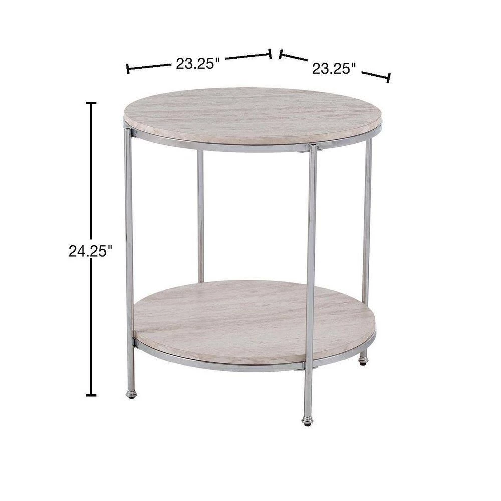 Kaitlyn Chrome with Faux Travertine Round End Table by Southern Enterprises 4 Kaitlyn Chrome with Faux Travertine Round End Table by Southern Enterprises - Image 2