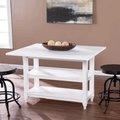 Marcona 35.5 in. Rectangle Clean white MDF top 2 to 6 Person Convertible Console to Dining Table White by Southern Enterprises