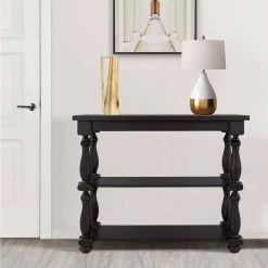 39.4 in. Dark Brown Modern Rectangle Wood Console Table for Hallway Living Room with 2-Shelves by Huluwat -Southern Enterprises Sales dark brown huluwat console tables dj tc wf285066aad 31 1000