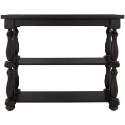 39.4 in. Dark Brown Modern Rectangle Wood Console Table for Hallway Living Room with 2-Shelves by Huluwat