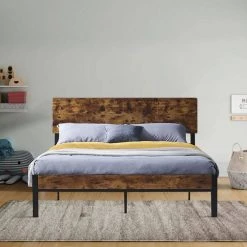 Dark Brown 59.45 in. Full Size Metal Platform Bed Frame with Wooden Headboard and Footboard and Large Under Bed Storage by Huluwat -Southern Enterprises Sales dark brown huluwat platform beds dj w31129034 31 1000
