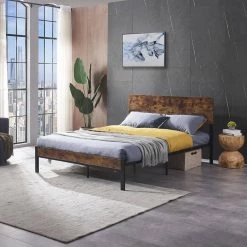 Dark Brown 59.45 in. Full Size Metal Platform Bed Frame with Wooden Headboard and Footboard and Large Under Bed Storage by Huluwat -Southern Enterprises Sales dark brown huluwat platform beds dj w31129034 76 1000